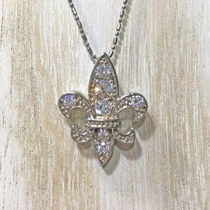 BIG, BOLD & BEAUTIFUL SPARKLING CZ & STERLING SILVER "FLEUR DE LIS" PENDANT